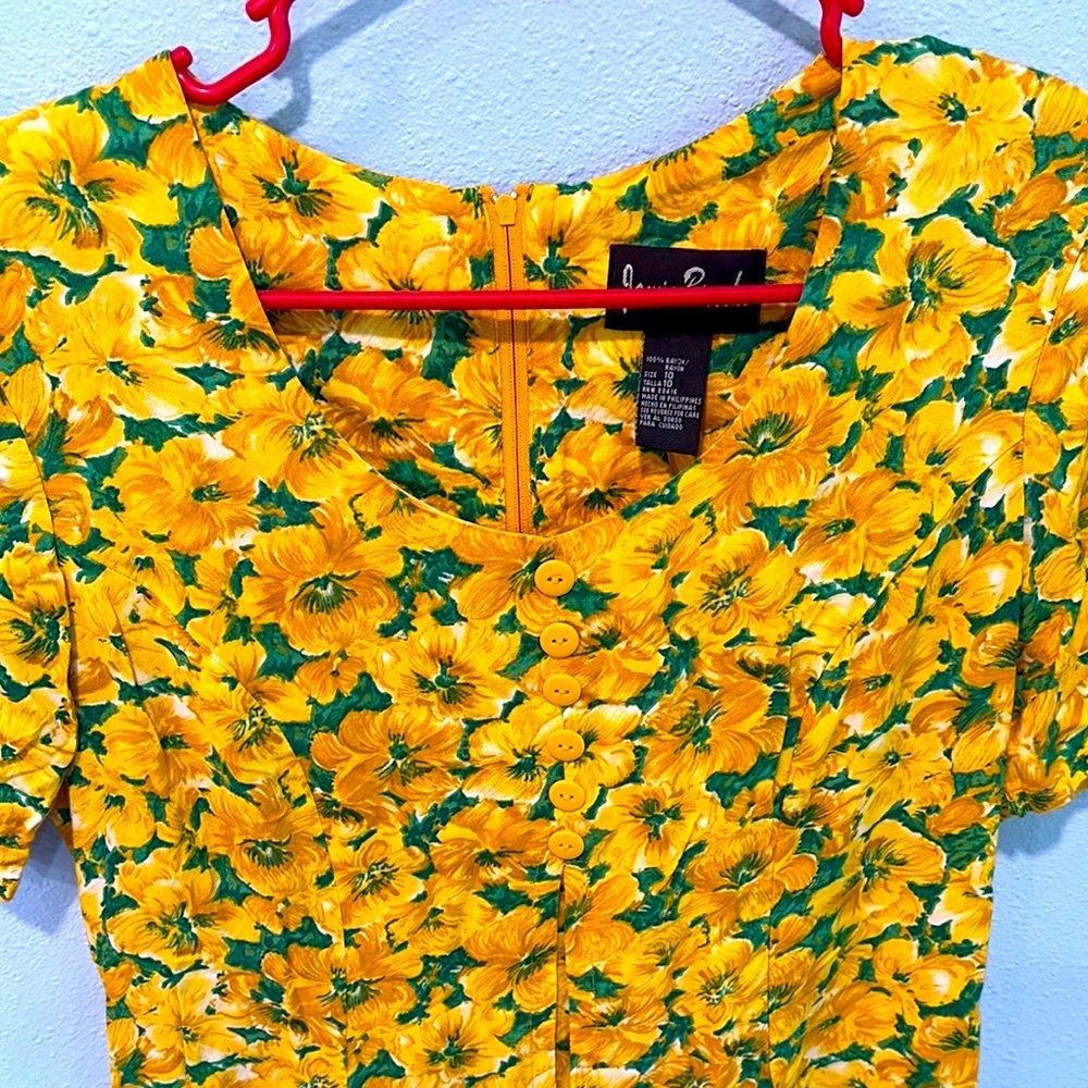 Jamie Brooke VINTAGE Floral Yellow Dress midi classic layered look size 10